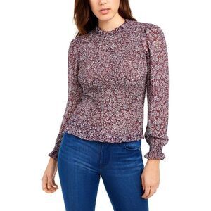 Q + A Smocked Printed Blouse  L Purple
